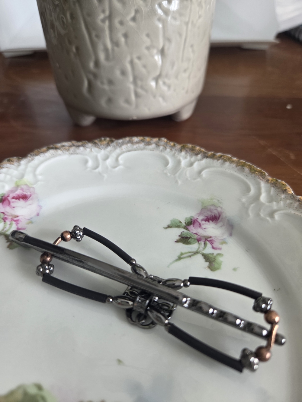 Decorative Metal Knot Barrette with Bead Accents - Picture 2 of 2